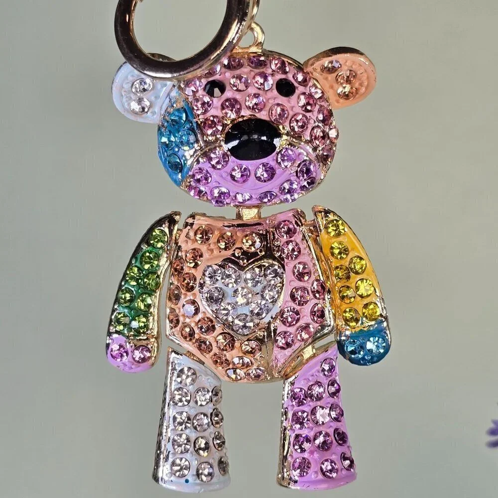 Blingy Multicolor‎ Teddy Bear Keychain (NWOT)